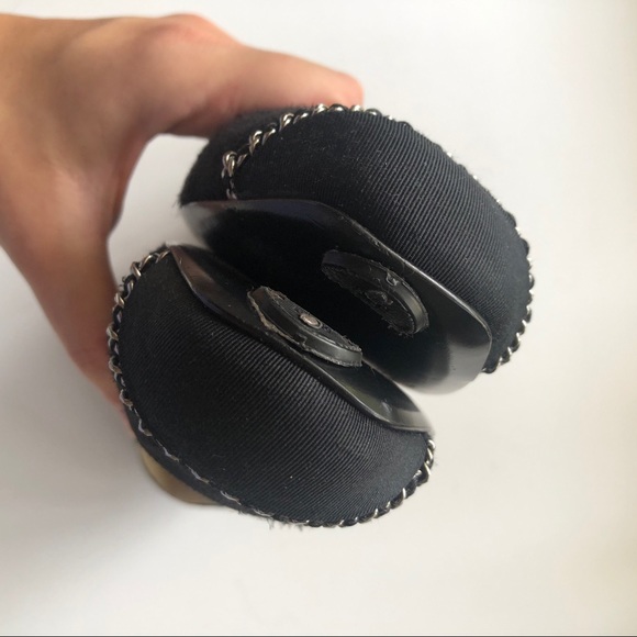 CHANEL Black Suede Grosgrain Captoe Pump with Silver Chain Detail - Picture 12 of 14